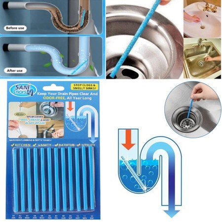 Pipe Cleaning Sticks Oil Kitchen Toilet Drain Cleaner 12 Pcs